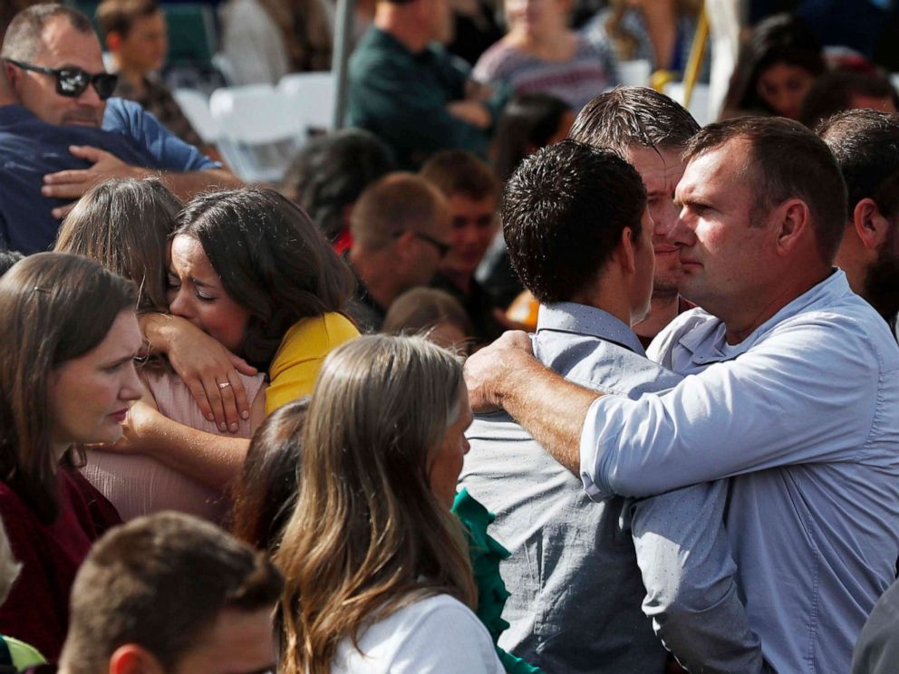 PHOTO: People attend the funeral of Dawna Ray Langford, 43, and her sons Trevor, 11, and Rogan, 2, who were killed by drug cartel gunmen, at the cemetery in La Mora, Sonora state, Mexico, Nov. 7, 2019.