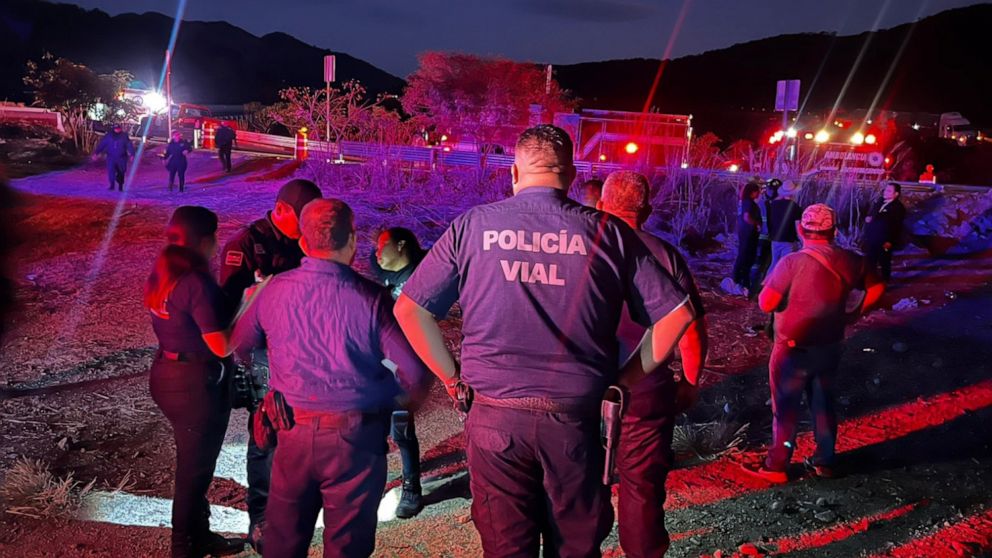 PHOTO: In this photo posted to the Twitter account of the Jalisco state civil protection and fire department unit, the scene of a bus crash is shown in Nayarit, Mexico, Dec. 31, 2022.