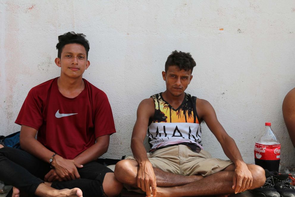 PHOTO: Jesus Zepeda, 22, and Jose Martin Barahona Vargas, 30, from San Pedro Sula, Honduras, both said that they joined the caravan after hearing about it on the news.