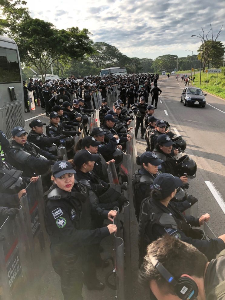 PHOTO: Riot police prepare in Mexico as a caravan of migrants heads toward the U.S. border, Oct. 21, 2018.