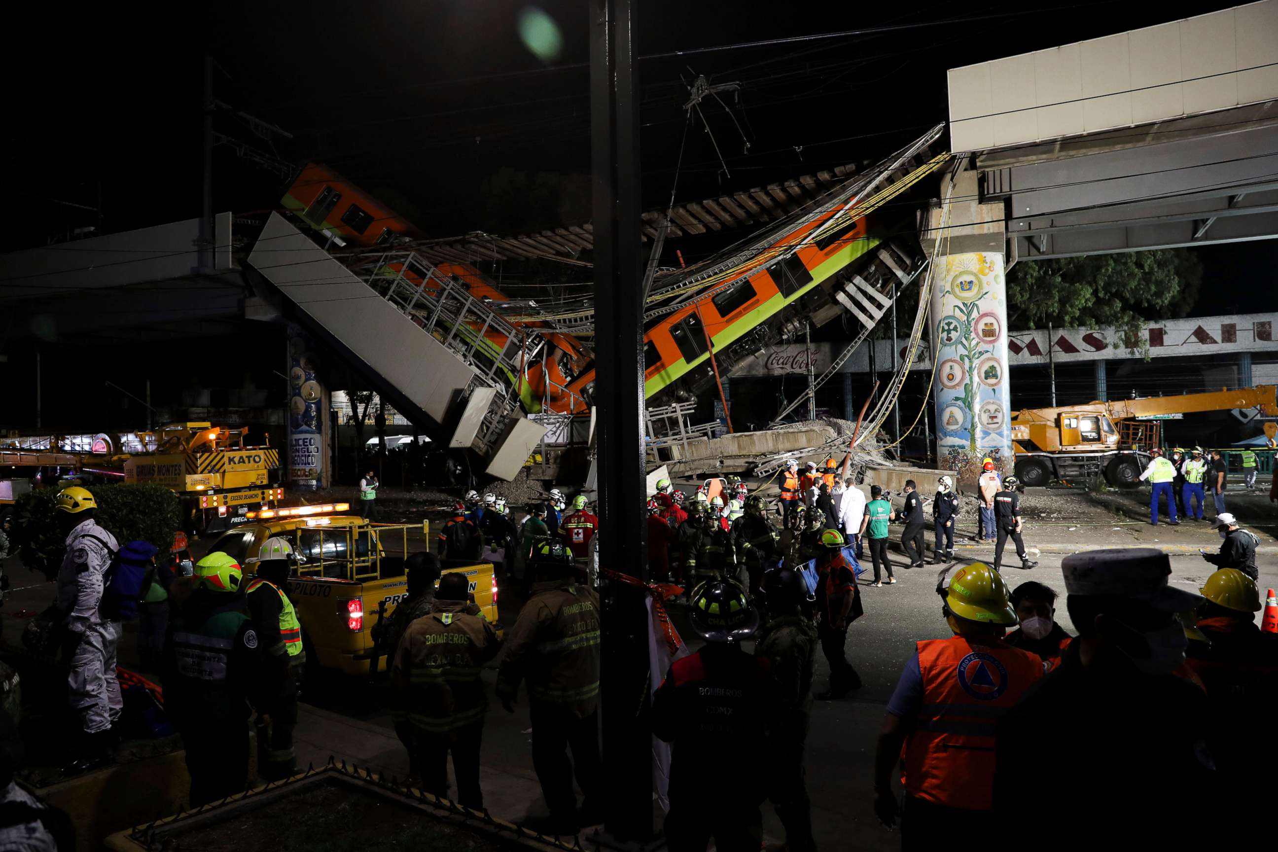 PHOTO: The site of an accident is seen in Mexico City, Mexico, on May 4, 2021, after an elevated metro line collapsed.