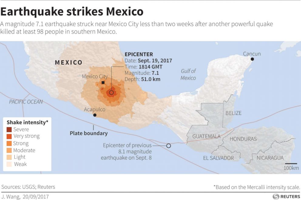 PHOTO: Map locating earthquake that struck Mexico on September 19, 2017.