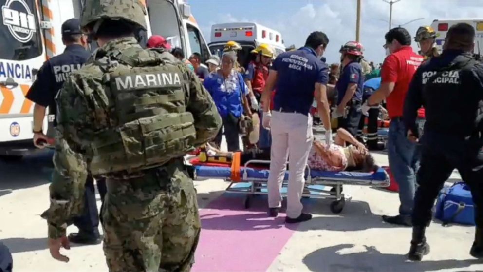 Emergency crews attend to the scene of an explosion at Playa del Carmen, Quintana Roo, Mexico, Feb. 21, 2018, in this still image obtained from social media video.