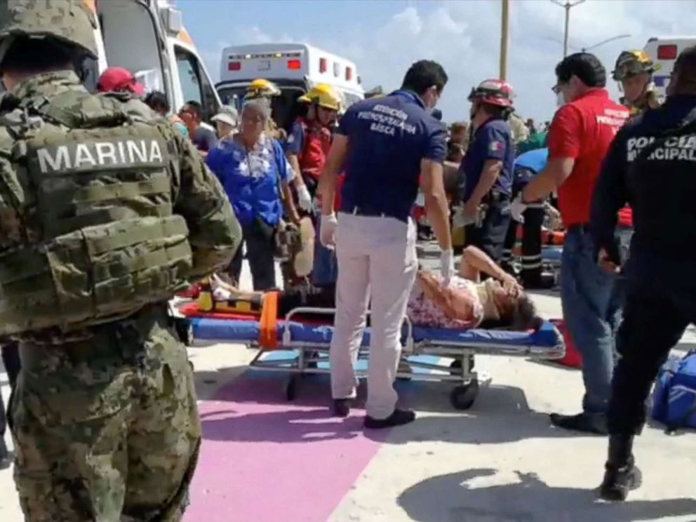 PHOTO: Emergency crews attend to the scene of an explosion at Playa del Carmen, Quintana Roo, Mexico, Feb. 21, 2018, in this still image obtained from social media video.