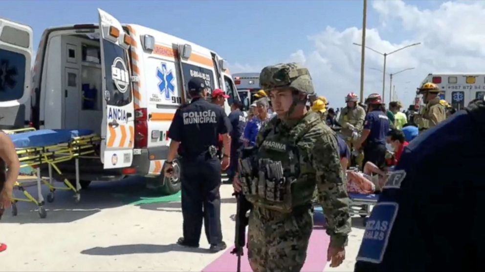 PHOTO: Emergency crews attend to the scene of an explosion at Playa del Carmen, Quintana Roo, Mexico, Feb. 21, 2018, in this still image obtained from social media video.