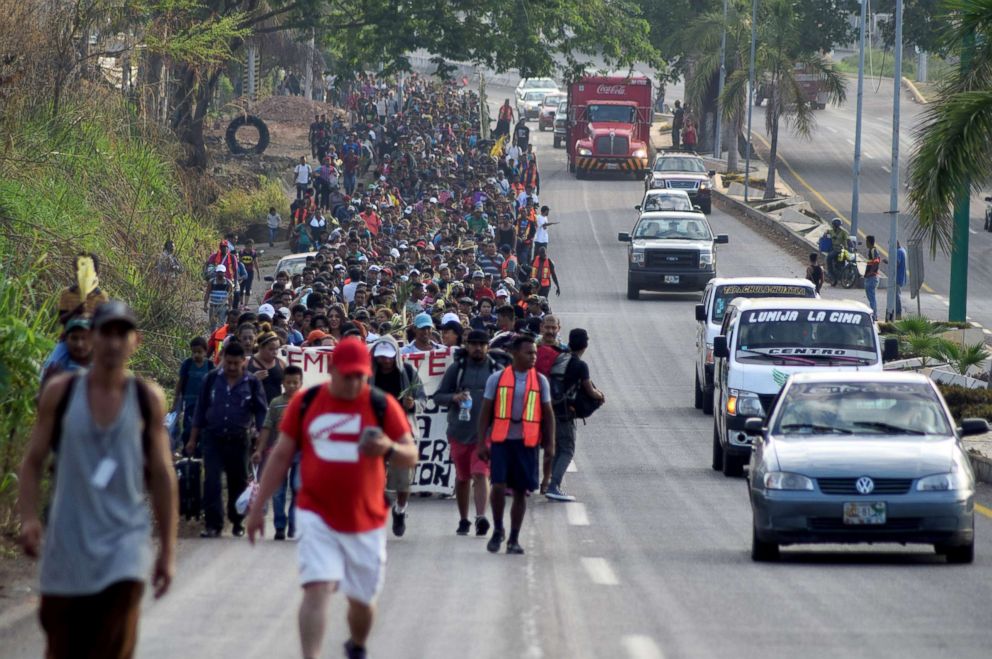 PHOTO: Hundreds of Central Americans attend a mass before they begin a Via Crucis on Palm Sunday demanding respect for their human rights, asylum and reports of violence in their countries in Tapachula, Mexico, March 25, 2018.