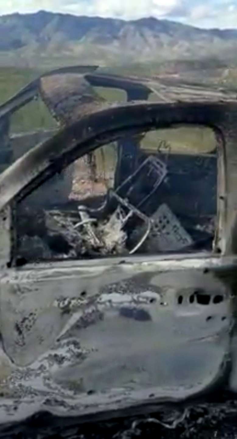 PHOTO: The burnt wreckage of a vehicle transporting a Mormon family living near the border with the U.S. is seen, after the family was caught in a crossfire between unknown gunmen from rival cartels, in Bavispe, Sonora, Mexico, Nov. 4, 2019.