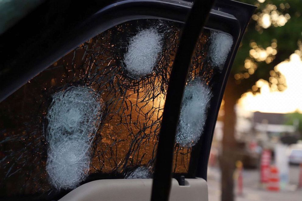 PHOTO: View of the bullet ridden window of a vehicle in a street of Culiacan, state of Sinaloa, Mexico, on Oct. 17, 2019.