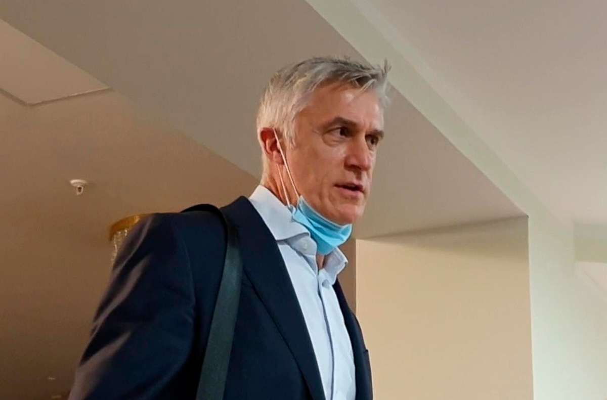 PHOTO: In this handout video grab, Michael Calvey, the founder of the Baring Vostok investment fund who is suspected of embezzling money from a bank, talks to the media after the Supreme Court released him from house arrest, in Moscow, Nov. 12, 2020.