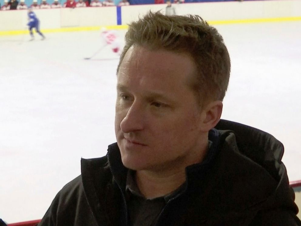 PHOTO: In this image made from video taken on March 11, 2016, entrepreneur Michael Spavor speaks during a friendly ice hockey match between visiting foreigners and North Korean players in Pyongyang, North Korea.