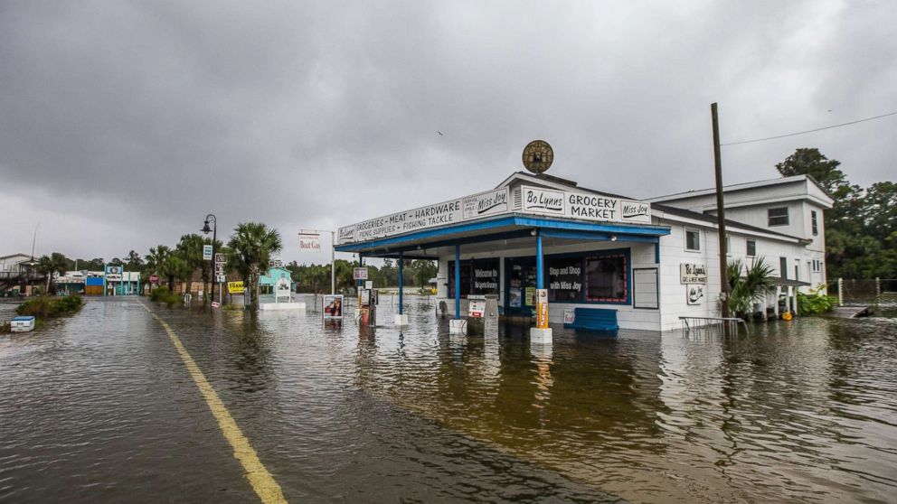 PHOTO: Bo Lynn's Market starts taking water in the town of Saint Marks as Hurricane Michael pushes the storm surge up the Wakulla and Saint Marks Rivers which come together here on Oct. 10, 2018 in Saint Marks, Fla. 