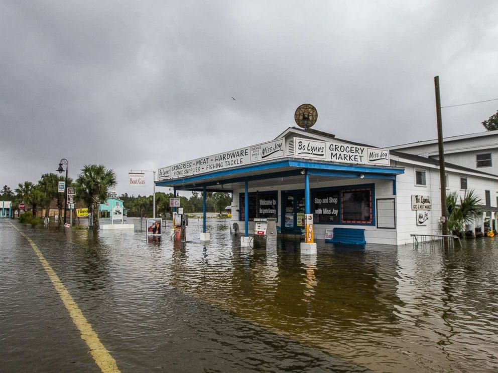 PHOTO: Bo Lynns Market starts taking water in the town of Saint Marks as Hurricane Michael pushes the storm surge up the Wakulla and Saint Marks Rivers which come together here on Oct. 10, 2018 in Saint Marks, Fla.