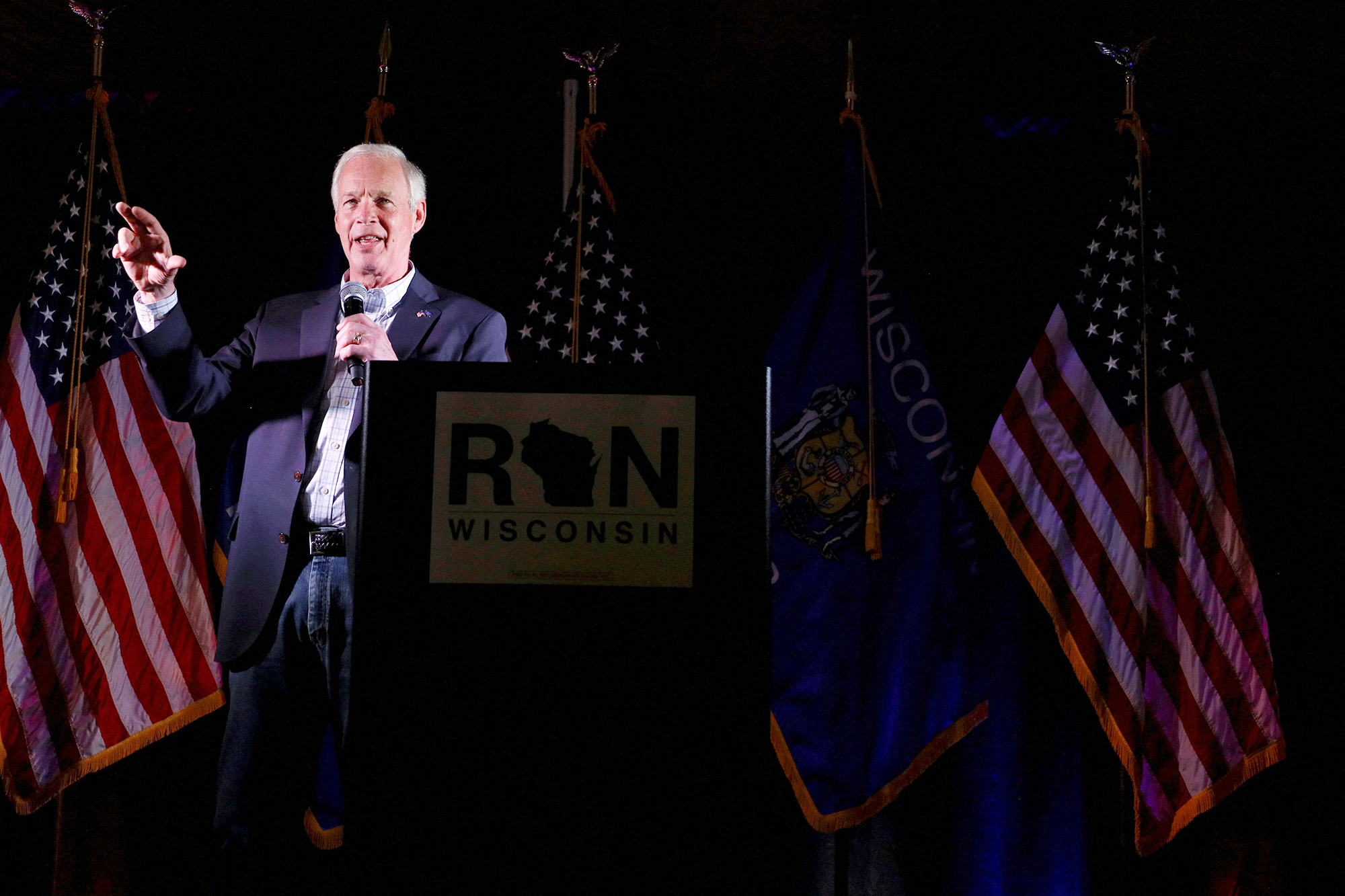 PHOTO: Senator Ron Johnson speaks at his election night celebration in Neenah, Wisc., Nov. 8, 2022.