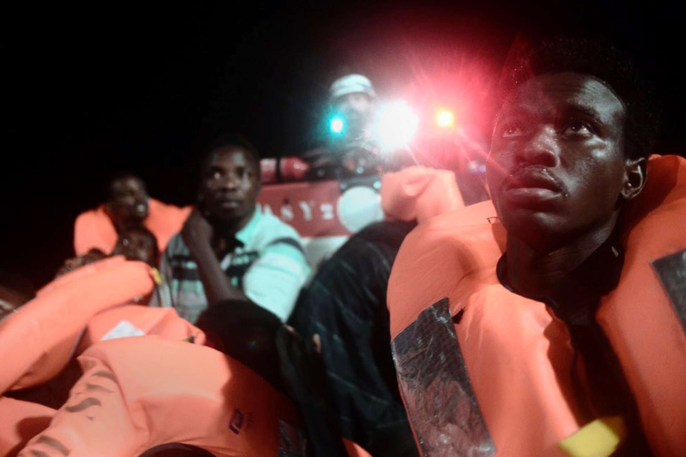 PHOTO: Migrants aboard SOS Mediterranee's Aquarius ship after being rescued in the Mediterranean Sea, in a photo released by by French NGO "SOS Mediterranee."