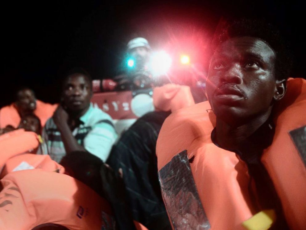 PHOTO: Migrants aboard SOS Mediterranees Aquarius ship after being rescued in the Mediterranean Sea, in a photo released by by French NGO SOS Mediterranee.