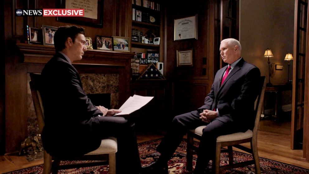 PHOTO: Former Vice President Mike Pence is interviewed by David Muir of ABC News.