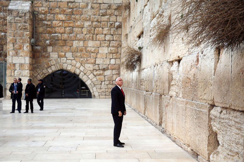 PHOTO: Vice President Mike Pence visits the Western Wall in Jerusalem's Old City, Jan. 23, 2018.