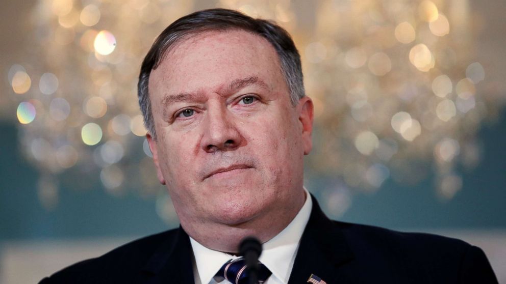 PHOTO: Secretary of State Mike Pompeo speaks about refugees as he makes a statement to the media, Sept. 17, 2018, at the State Department in Washington.
