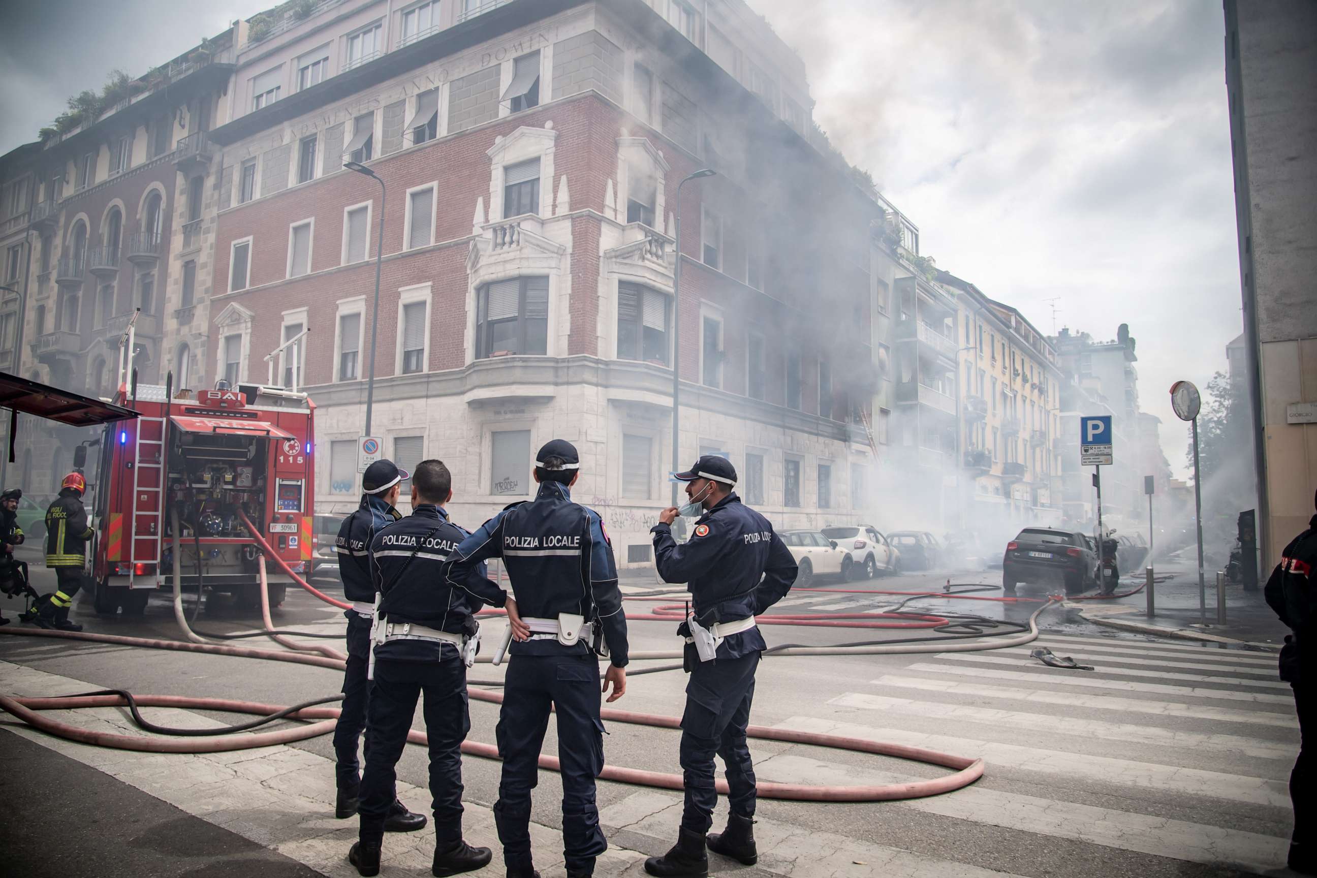 PHOTO: Emergency workers attend to the scene of an explosion in Milan on May 11, 2023.