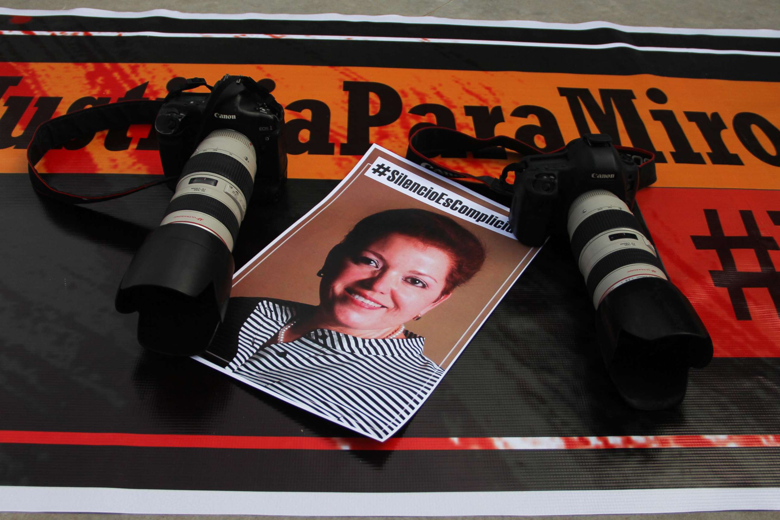 PHOTO: A photo of murdered journalist Miroslava Breach is displayed during a demonstration by colleagues to mark the second anniversary of her death in Ciudad Juarez, Chihuahua State, Mexico, on March 23, 2019.