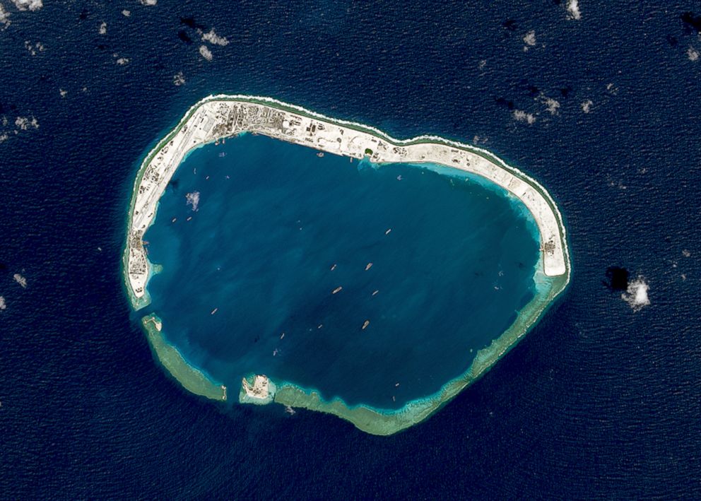 PHOTO: A satellite image of Mischief Reef located in the Spratly Islands in the South China Sea on Feb. 18, 2016.