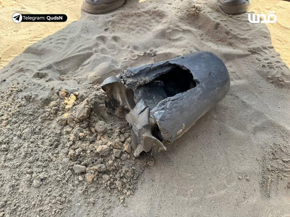 PHOTO: A photo captured by Quds News Network shows what appears to be a conical shaped missile fragment.