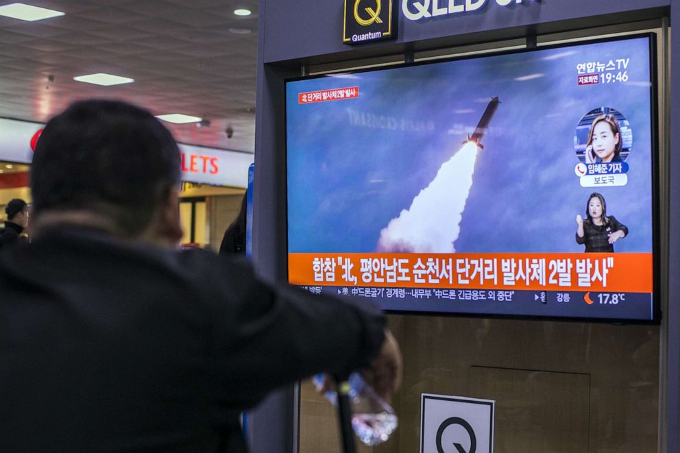 PHOTO: People watch a television broadcast reporting the North Korean missile launch at the Seoul Railway Station on Oct. 31, 2019, in Seoul, South Korea.