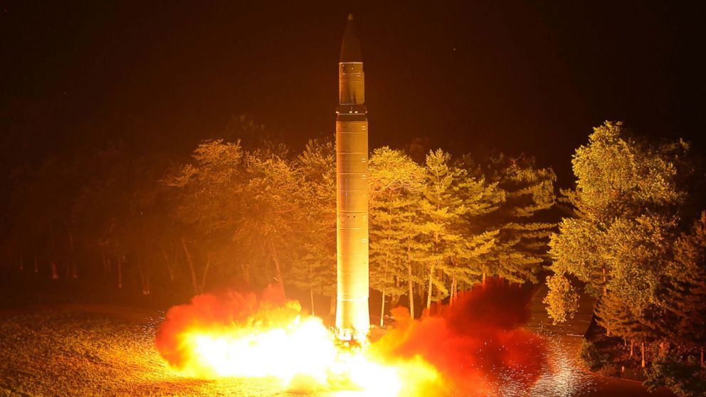 PHOTO: An image released by North Korea's official Korean Central News Agency on July 29, 2017 shows North Korea's intercontinental ballistic missile, Hwasong-14, being launched at an undisclosed place in North Korea.