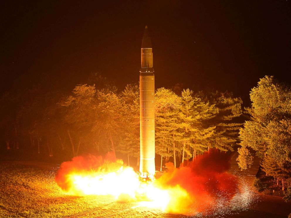 PHOTO: An image released by North Koreas official Korean Central News Agency on July 29, 2017 shows North Koreas intercontinental ballistic missile, Hwasong-14, being launched at an undisclosed place in North Korea.