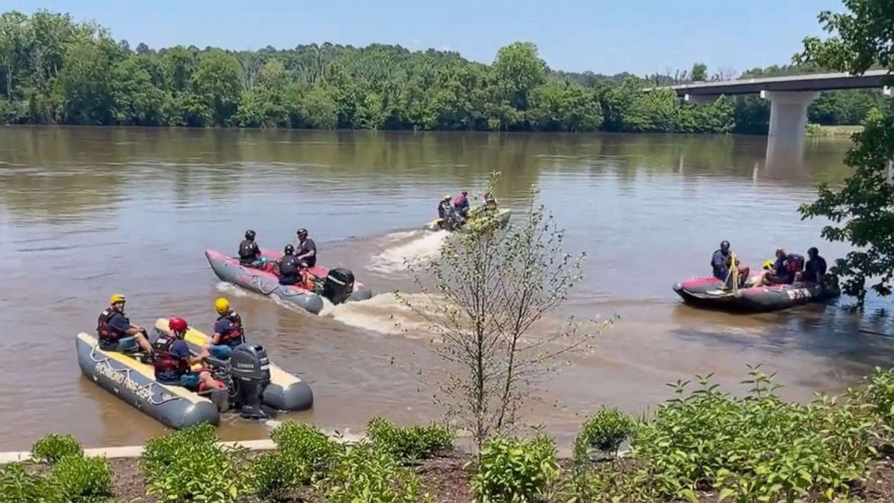 PHOTO: Henrico County Police released video images of crews searching for missing kayakers Lauren E. Winstead of Henrico County and 28-year-old Sarah E. Erway of Chesterfield County in James River in Richmond, Va., May 31, 2022.