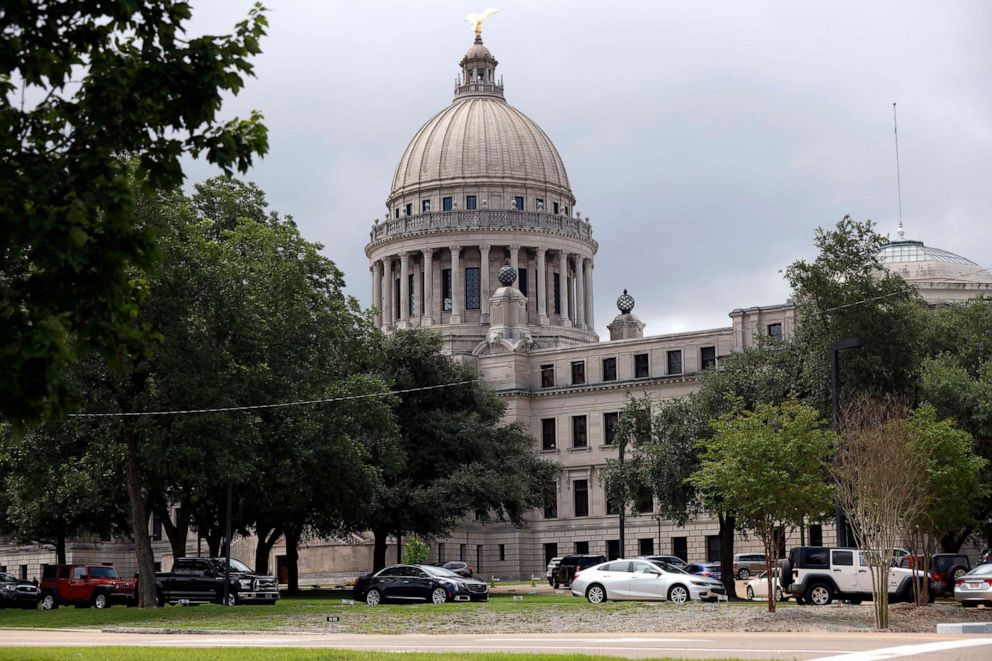 PHOTO: Mississippi legislators, staff and Capitol employees take advantage of a drive-thru COVID-19 testing center on the Capitol grounds in Jackson, Miss., July 6, 2020, following House Speaker Philip Gunn's announcement he tested positive for COVID-19.