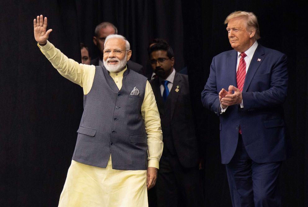 PHOTO: President Donald Trump and Indian Prime Minister Narendra Modi attend a joint rally, "Howdy, Modi!", at NRG Stadium in Houston, Sept. 22, 2019.