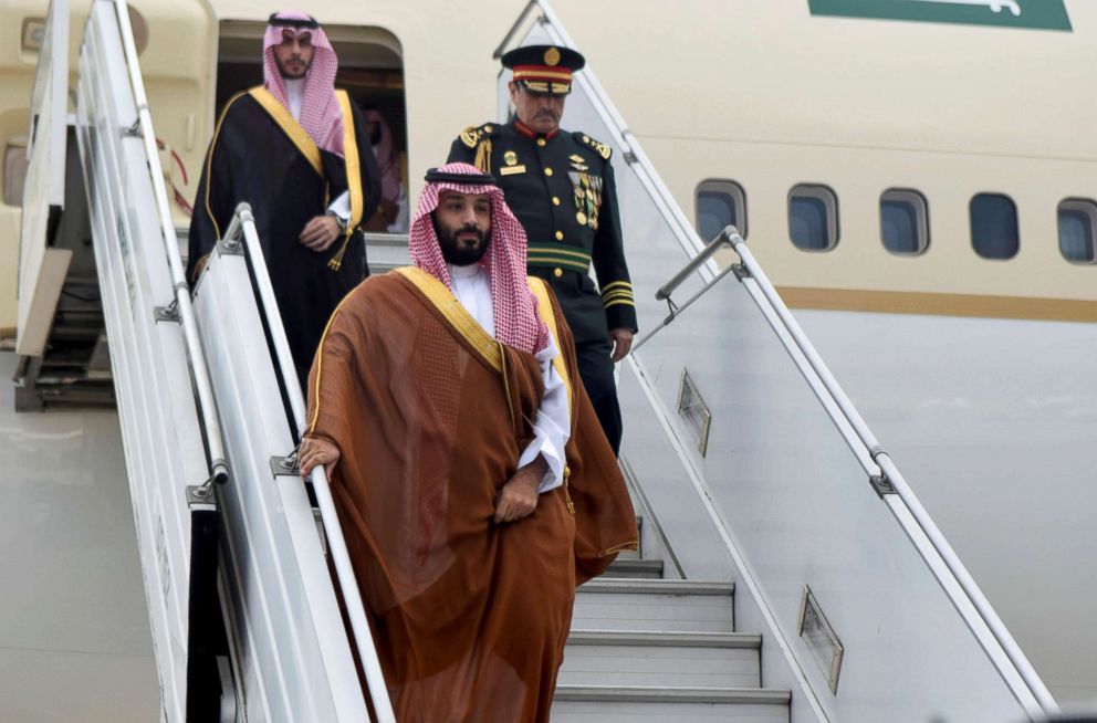 PHOTO: Saudi Arabia's Crown Prince Mohammed bin Salman arrives at Ministro Pistarini in Buenos Aires, Nov. 28, 2018.