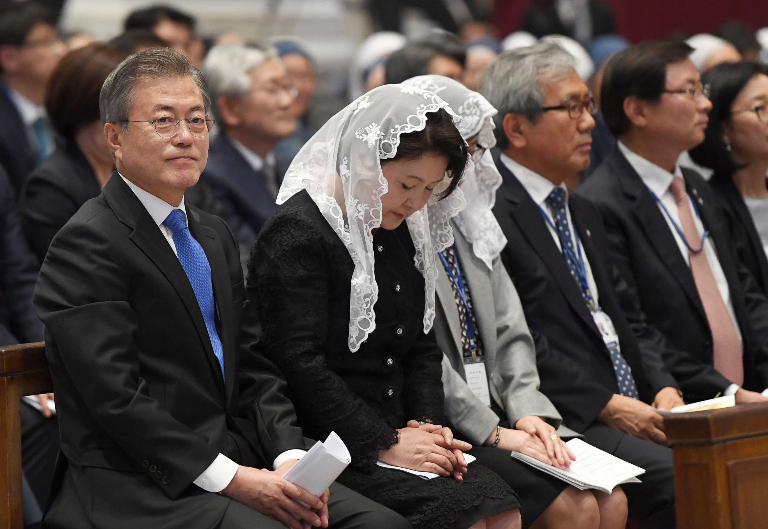 PHOTO: South Korean President Moon Jae-in attended a special mass for peace on the Korean Peninsula celebrated by Vatican's secretary of state Pietro Parolin at St. Peter's Basilica in the Vatican, Oct. 17, 2018, in Rome.