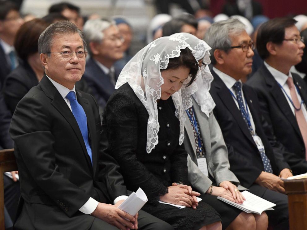 PHOTO: South Korean President Moon Jae-in attended a special mass for peace on the Korean Peninsula celebrated by Vaticans secretary of state Pietro Parolin at St. Peters Basilica in the Vatican, Oct. 17, 2018, in Rome.