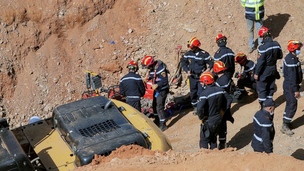 PHOTO: Rescuers work to reach a 5-year-old boy trapped in a well in the northern hill town of Chefchaouen, Morocco, Feb. 5, 2022.