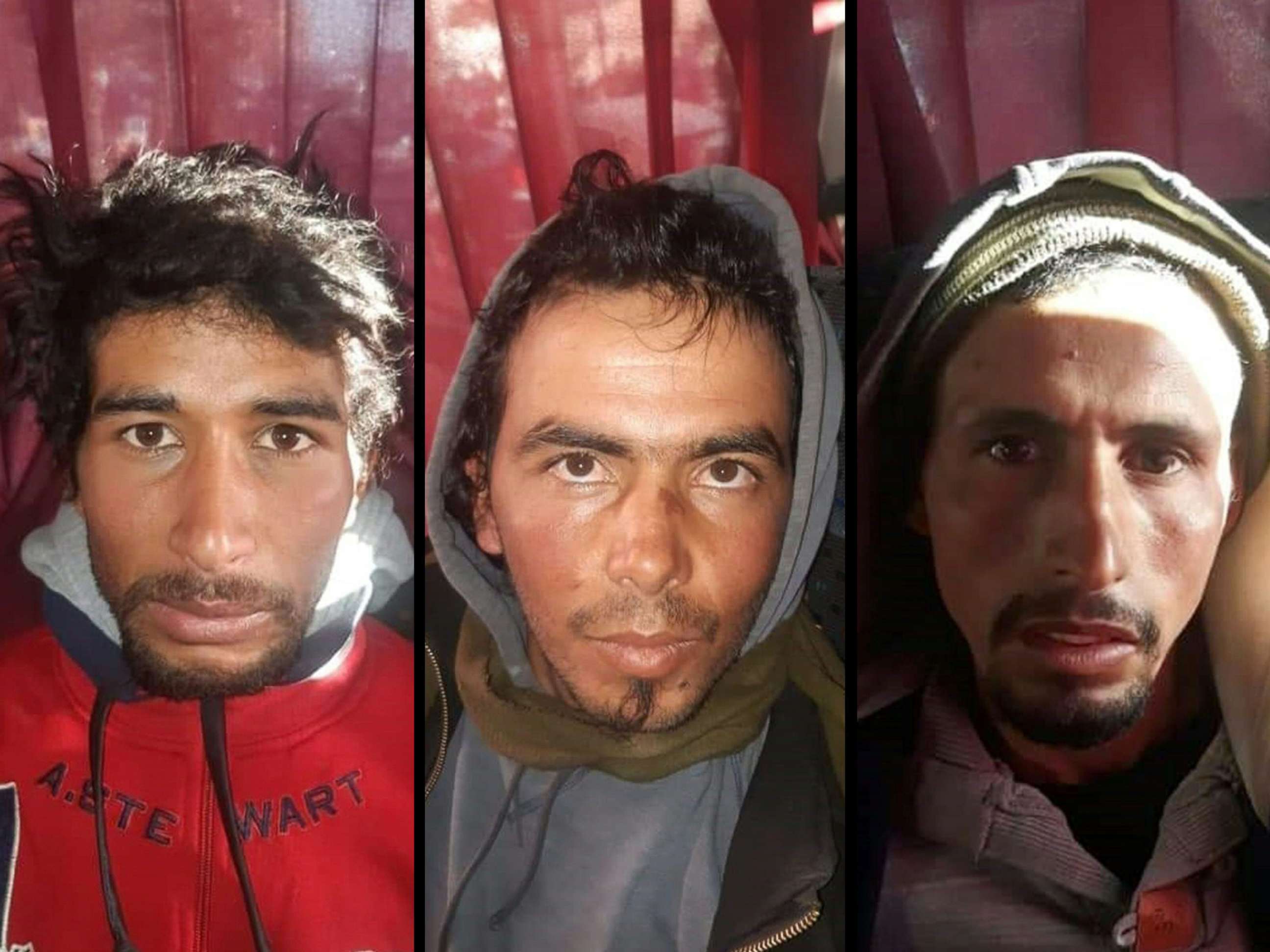 PHOTO: This combination image shows, from left, Rachid Afatti, Ouziad Younes, and Ejjoud Abdessamad, the three suspects in the murder of two Scandinavian hikers whose bodies were found at a camp in Morocco's High Atlas mountains, following their arrest.