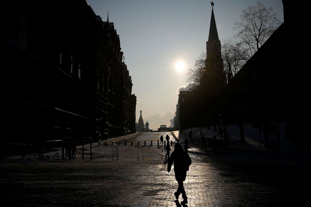 PHOTO: A view a virtually empty Red Square closed for security prior to Russian President Vladimir Putin's annual state of the nation address, in Moscow, Russia, Feb. 21, 2023.