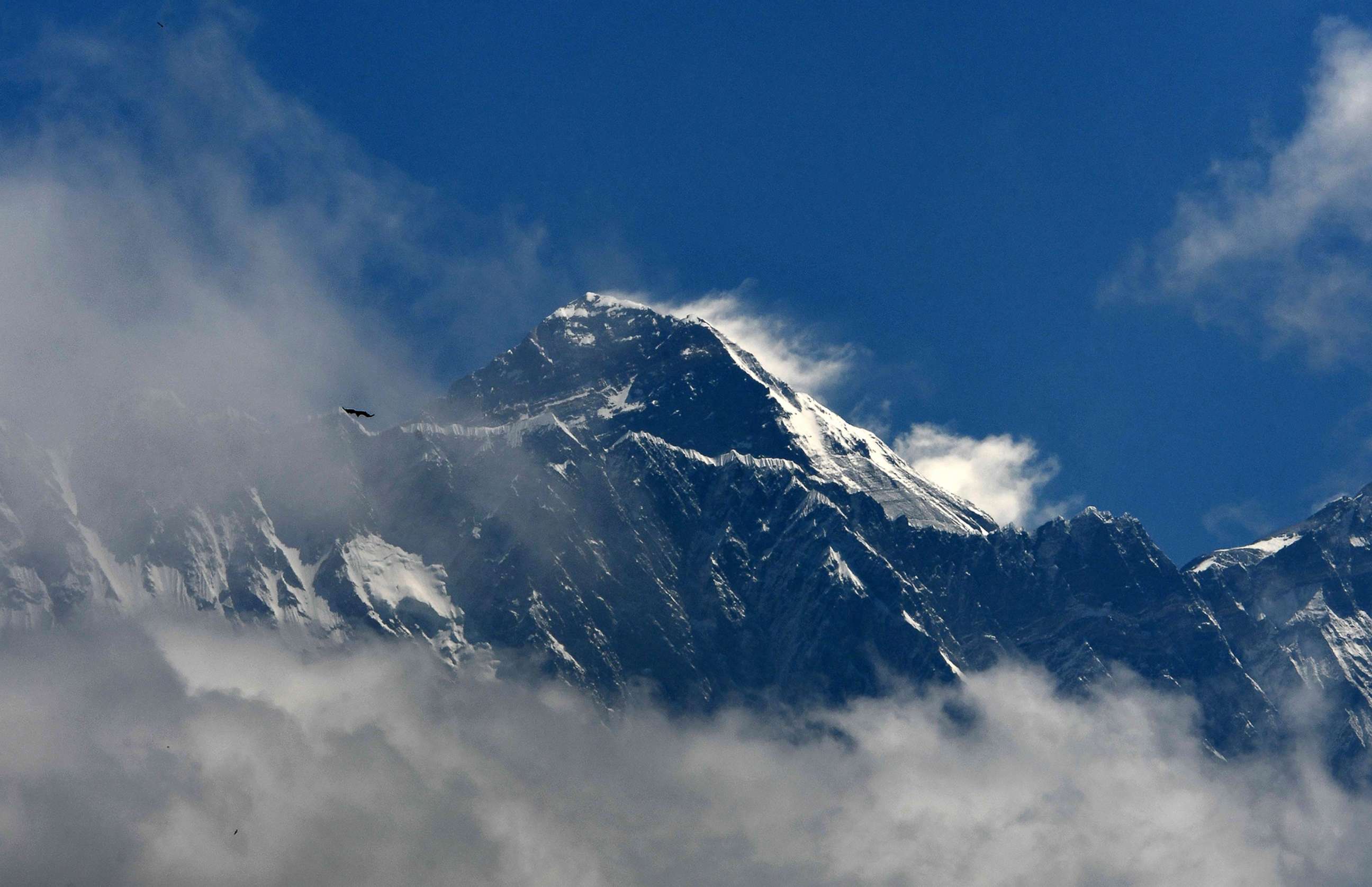 PHOTO: In this May 27, 2019, file photo, Mount Everest appears amidst the clouds.