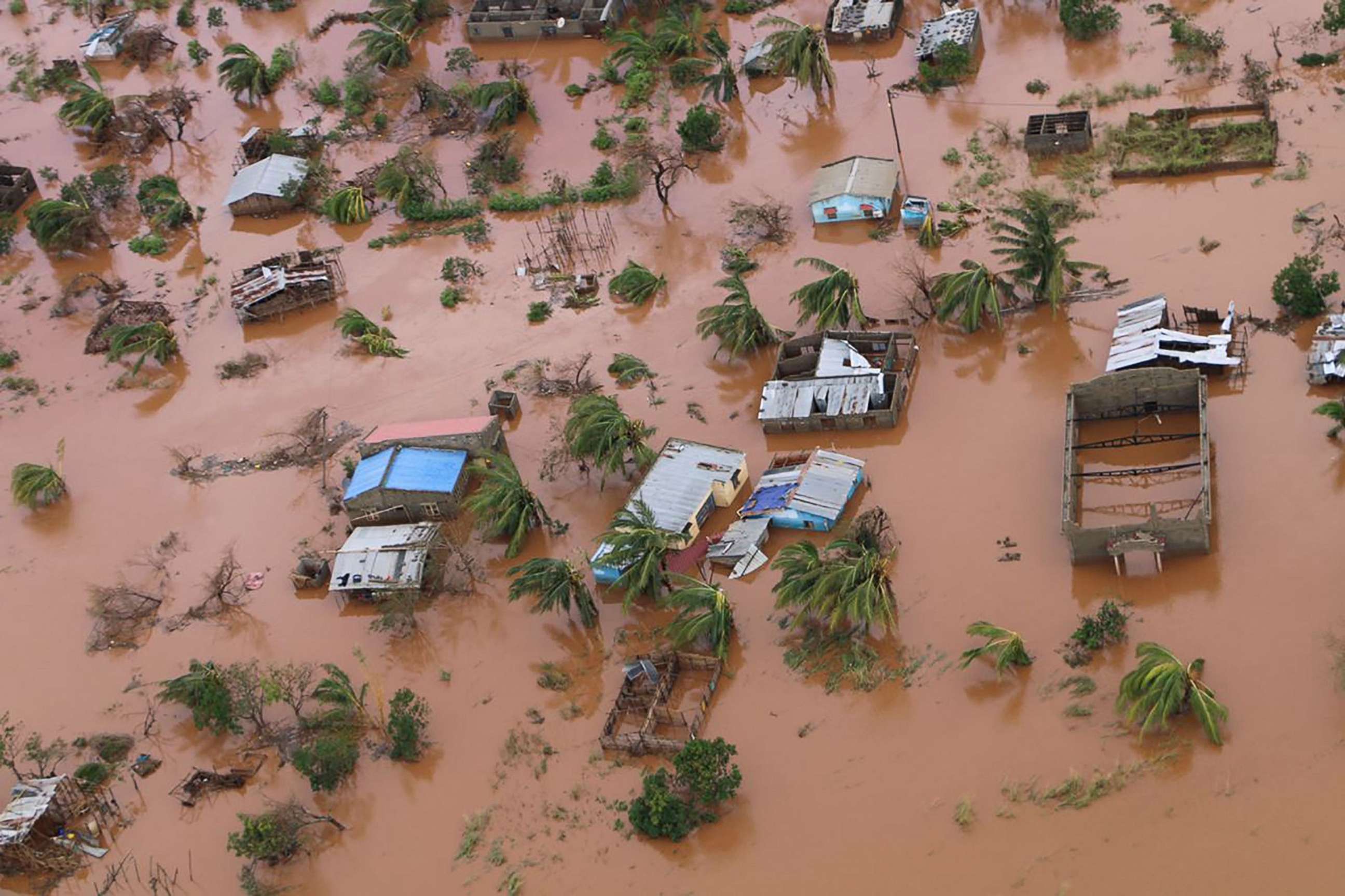 PHOTO: A picture shows houses in a flooded area of Buzi, central Mozambique, March 20, 2019, after the passage of cyclone Idai.