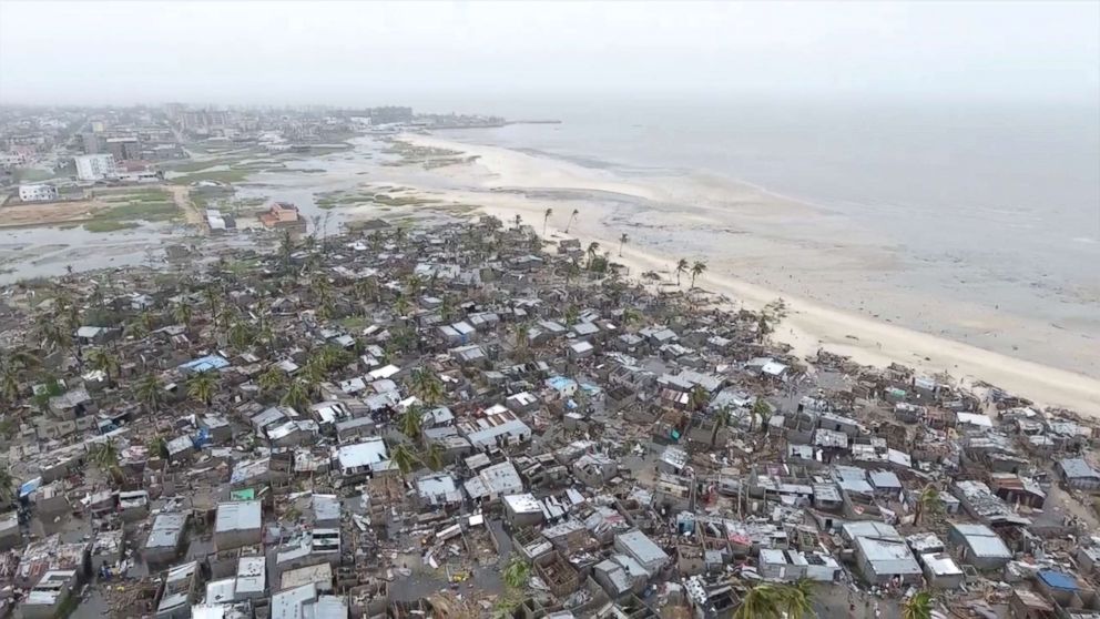 PHOTO: Drone footage shows destruction after Cyclone Idai in the settlement of Praia Nova, which sits on the edge of Beira, Mozambique, March 18, 2019 in this still image taken from a social media video, March 19, 2019.