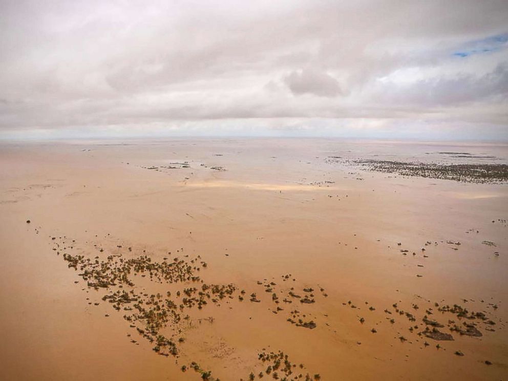 PHOTO: An aerial view shows the flooded plane surrounding Beira, central Mozambique, March 20, 2019, after the passage of cyclone Idai.