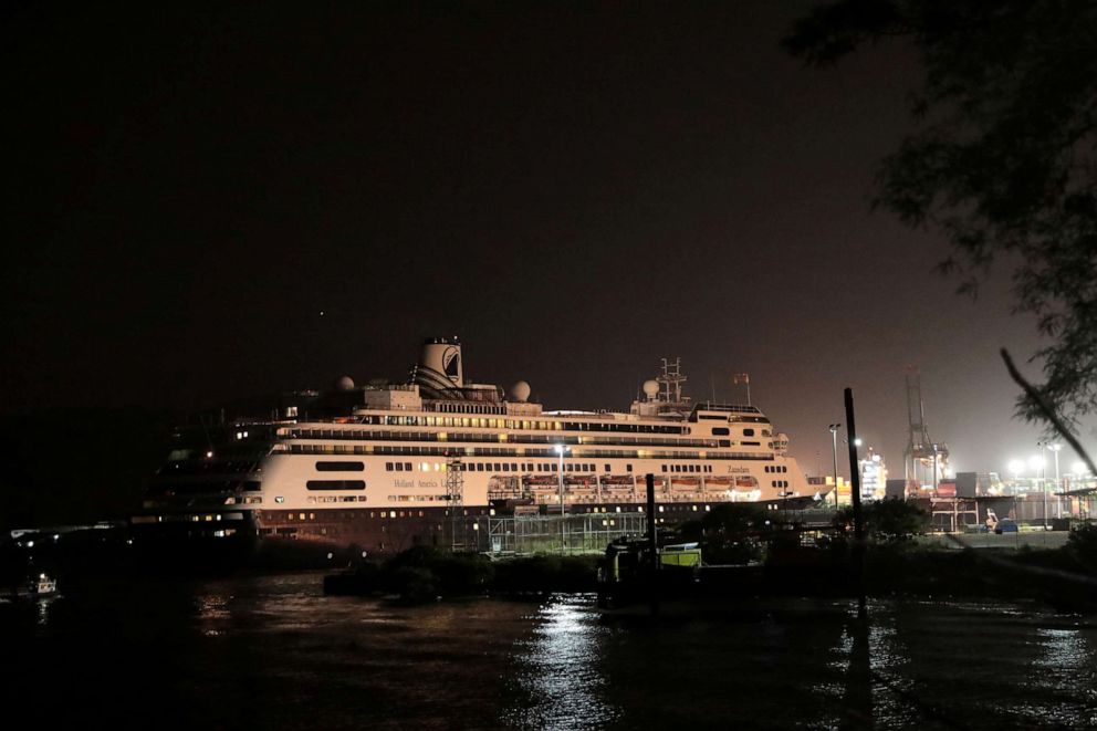 PHOTO: The MS Zaandam cruise ship, where four people have died on board and at least two people have tested positive for the novel coronavirus, navigates through the pacific side of the Panama Canal, in Panama City, Panama, on March 29, 2020.