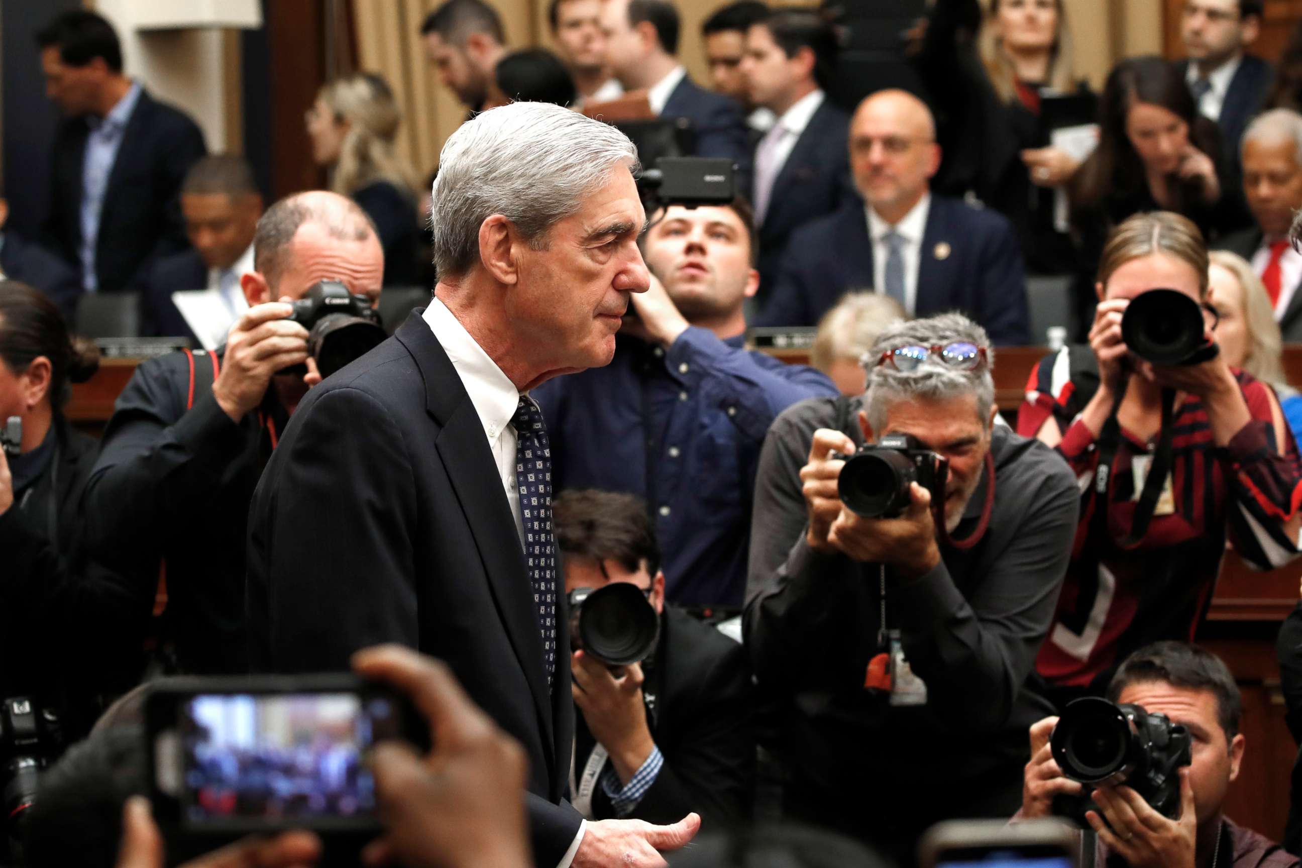 PHOTO: Former special counsel Robert Mueller arrives to testify before the House Judiciary Committee hearing on his report on Russian election interference, on Capitol Hill, July 24, 2019 in Washington.