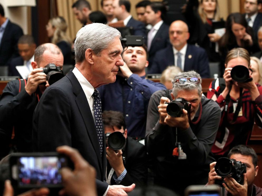 PHOTO: Former special counsel Robert Mueller arrives to testify before the House Judiciary Committee hearing on his report on Russian election interference, on Capitol Hill, July 24, 2019 in Washington.