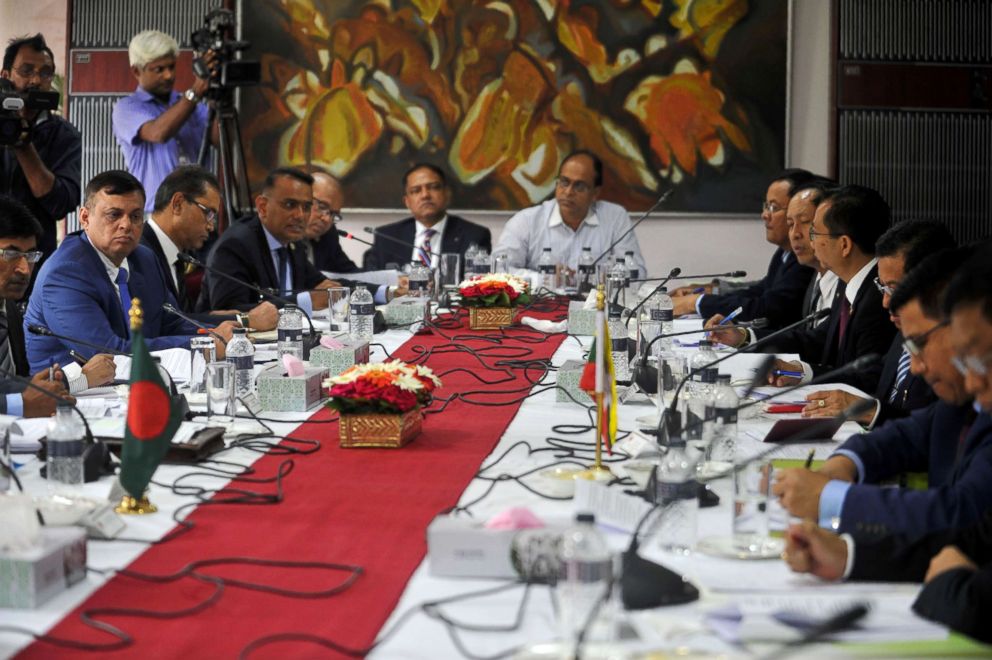 PHOTO: Officials from Bangladesh and Myanmar take part in a meeting in Dhaka, Bangladesh, Oct. 30, 2018.