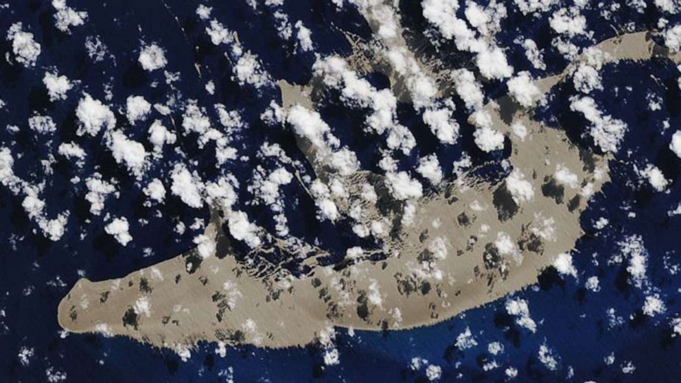 PHOTO: The massive pumice raft, shown in this August 13, 2019, photo, is over 20,000 football fields in size. It appeared only a few weeks ago, after a suspected underwater volcanic eruption near Tonga.