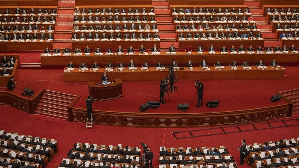 PHOTO: Chinese Premier Li  Keqiang speaks at the opening session of the National People's Congress at the Great Hall of the People on March 5, 2021 in Beijing, China. 