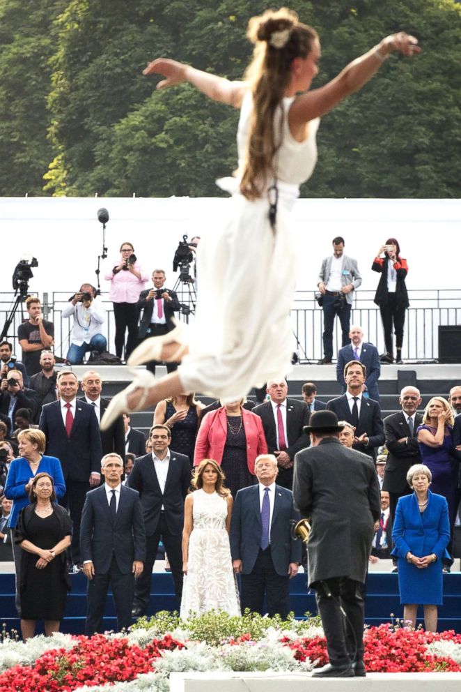 PHOTO: Dignitaries are seen during a show after a dinner at the Parc du Cinquantenaire during the NATO Summit in Brussels, July 11, 2018.