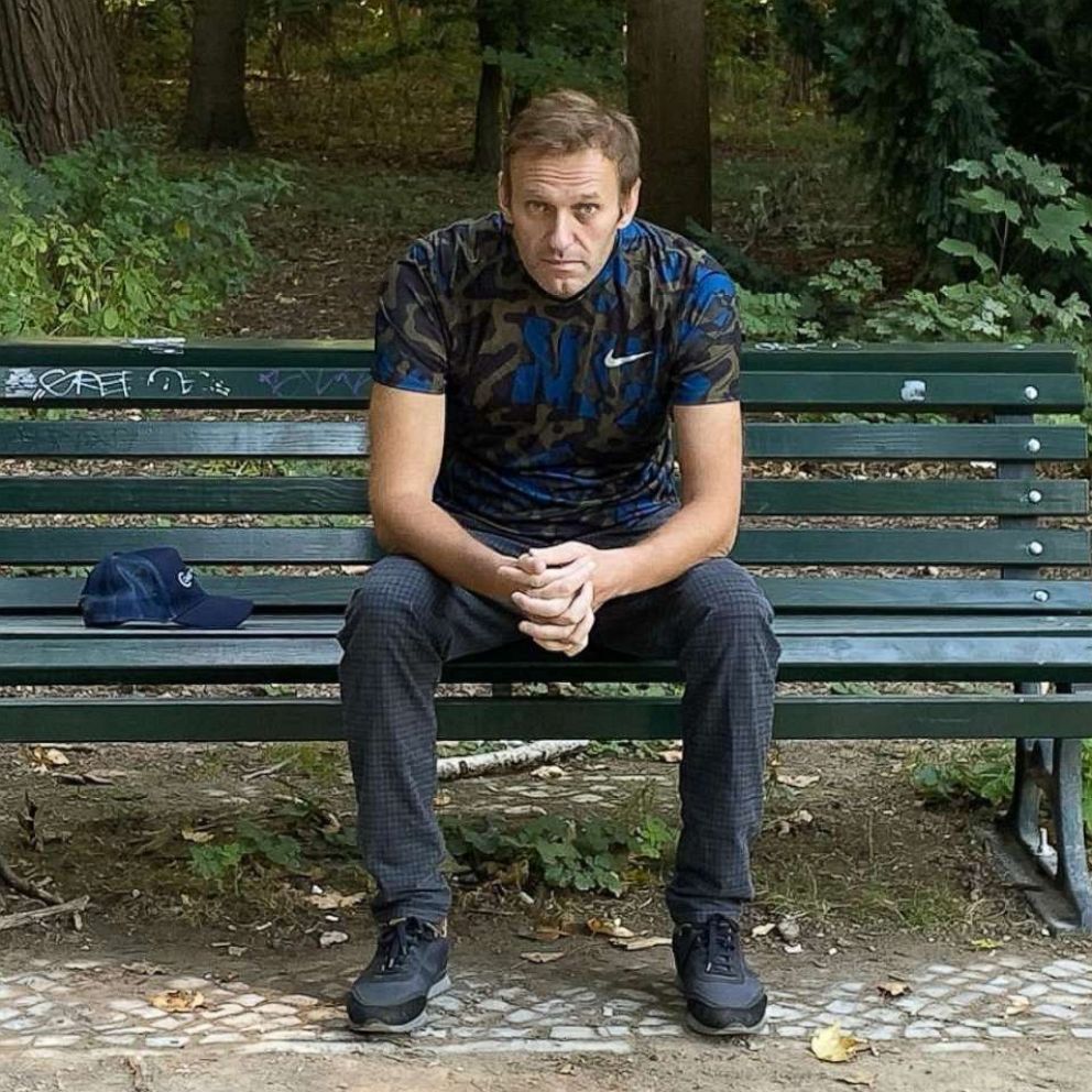 PHOTO: A photo shared on Russian opposition leader Alexey Navalny's Instagram account shows Alexey Navalny sitting on a bench after being released from Berlin's Charite Hospital in Berlin, Germany on Sept. 23, 2020.